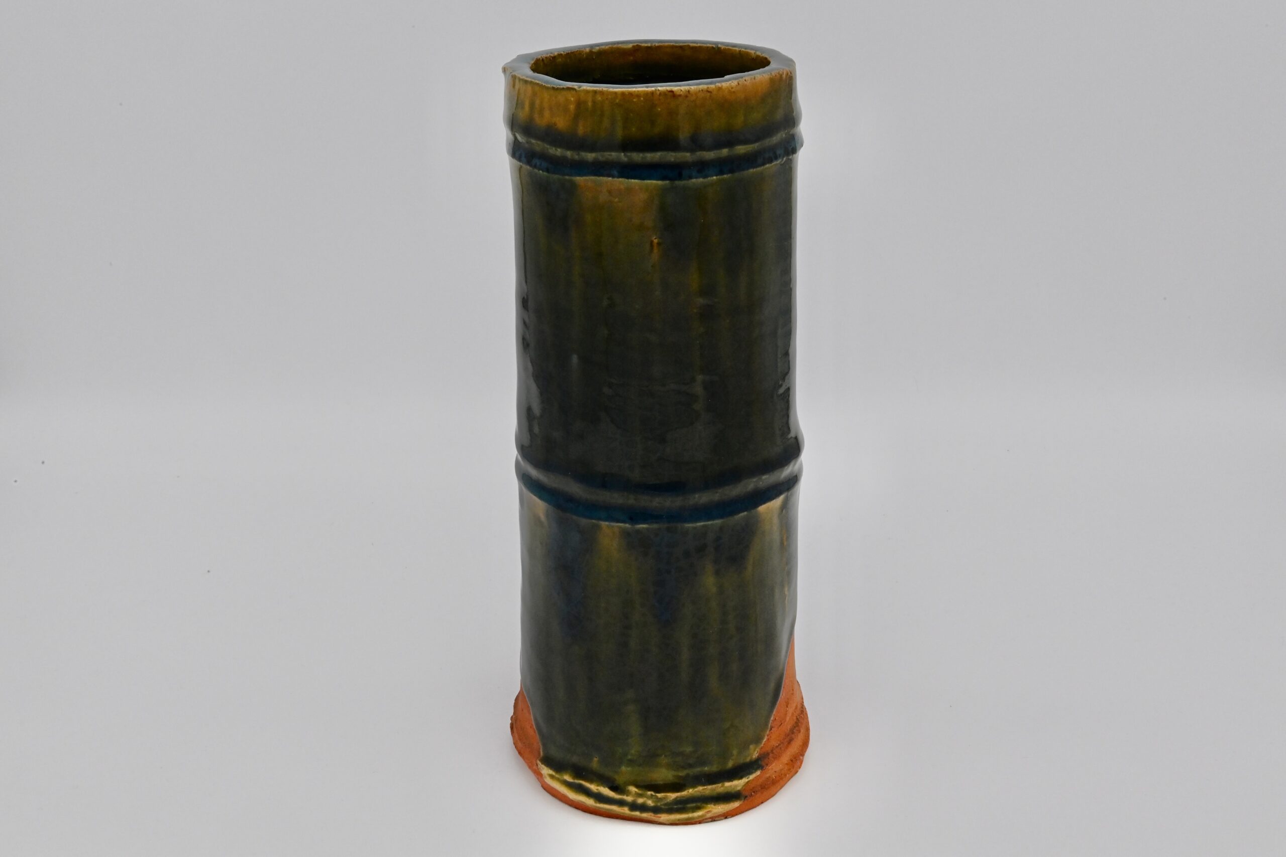 織部竹形花入（黒田陶々庵識箱）